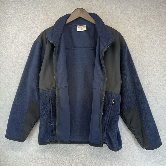 Young USA Mens Fleece Jacket Lightweight Black Blue Full Zip Zippered Pockets M - Picture 2 of 12